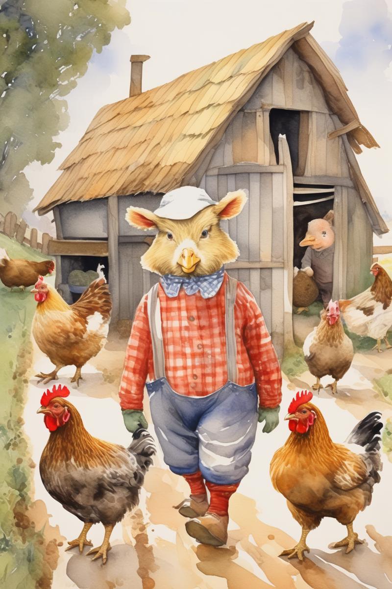 00230-140471325-_lora_Randolph Caldecott Style_1_Randolph Caldecott Style - watercolour of walking bears who are dressed as farmers. They are by.png